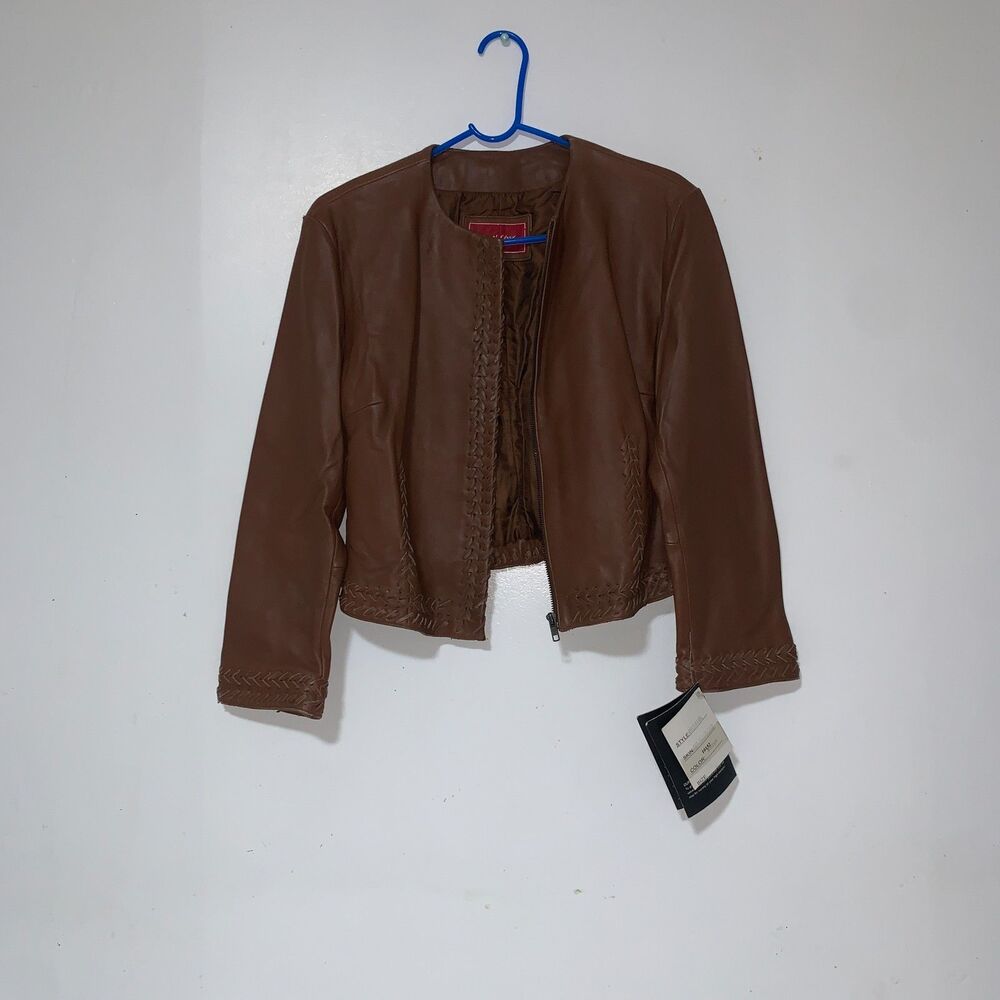 Women's Carol Evans New York Genuine Leather jacket, size L brown winter jacket